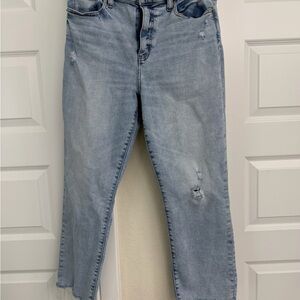 Women's Light Blue Cropped Distressed Jeans